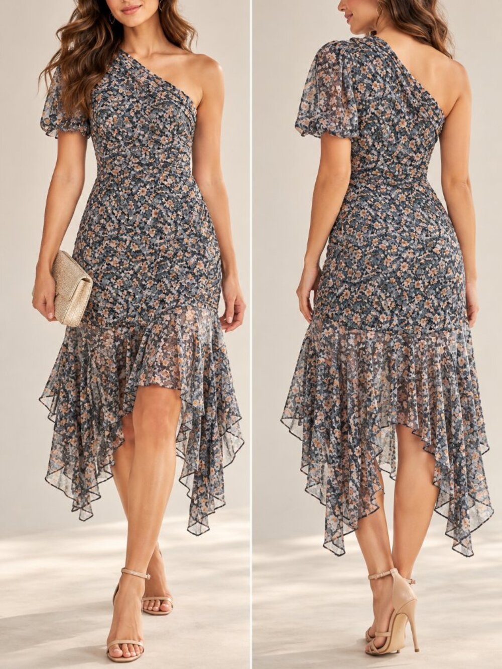 ASTR The Label Santorini One Shoulder Floral Midi Dress Size M NWT